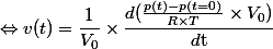 \Leftrightarrow v(t) = \dfrac{1}{V_0} \times \dfrac{d (\frac{p(t)-p(t=0)}{R \times T} \times V_0) }{d\text{t}}